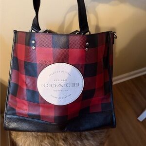 Coach Plaid Red and Black Tote